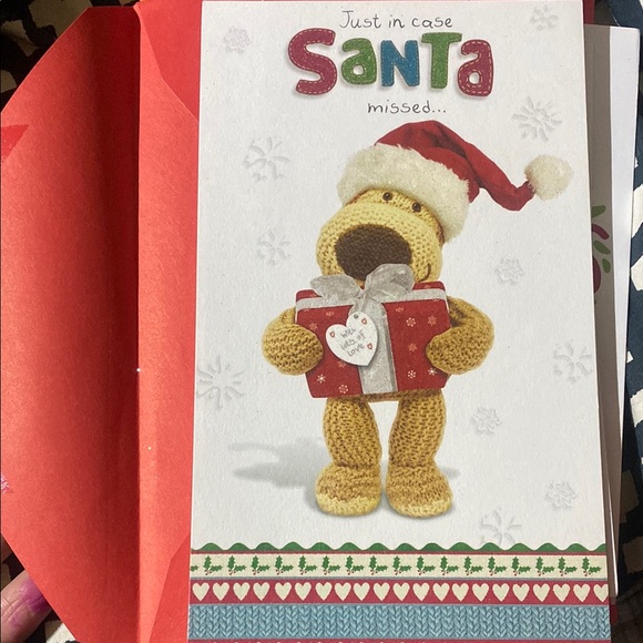 Holiday Greeting Card with Santa Hat and Gift - Picture 1 of 3